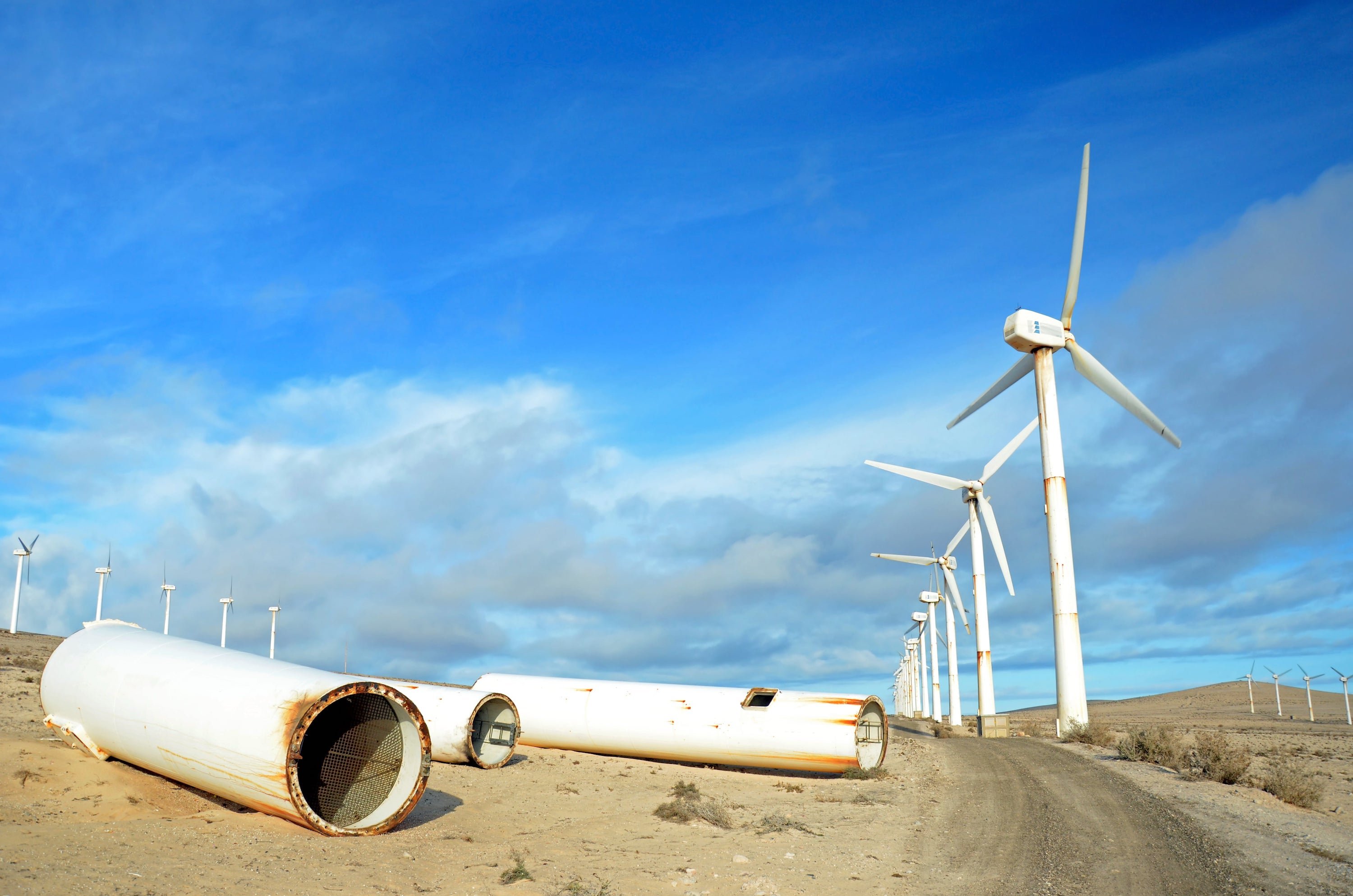 Corrosion on the steel tower of a wind turbine